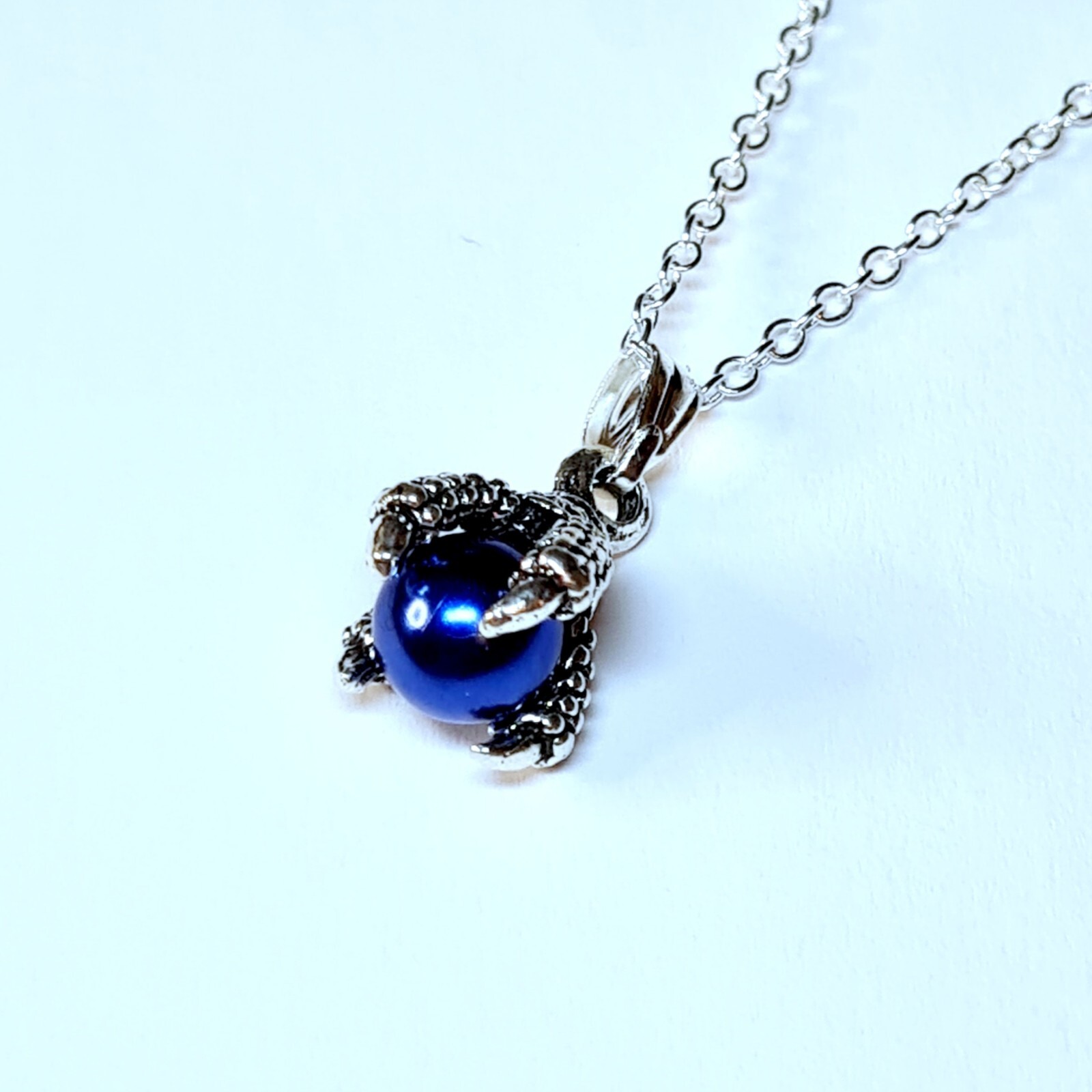 Eagle Claw With Royal Blue Glass Bead 925 Silver Necklace