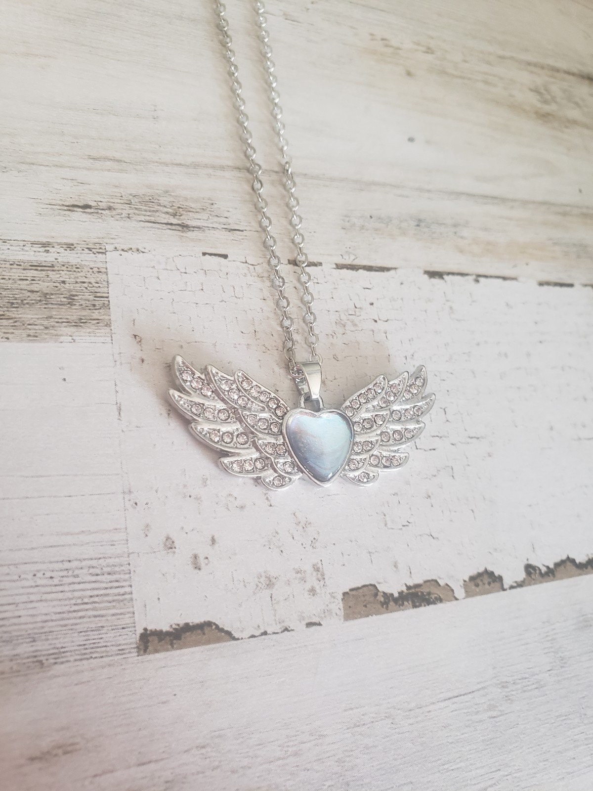 Wings necklace heart blue love jewelry angel cute girl gift pretty beautiful