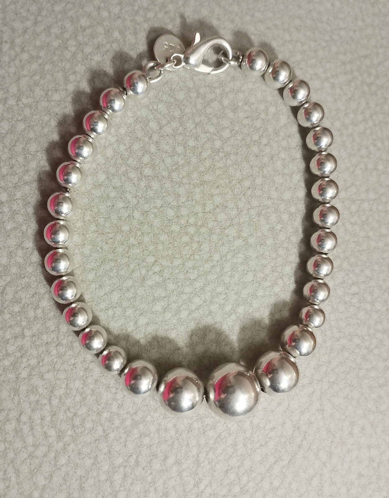 925 Sterling Silver Beaded Ball Chain Bracelet Lobster Clasp Signed No Stone