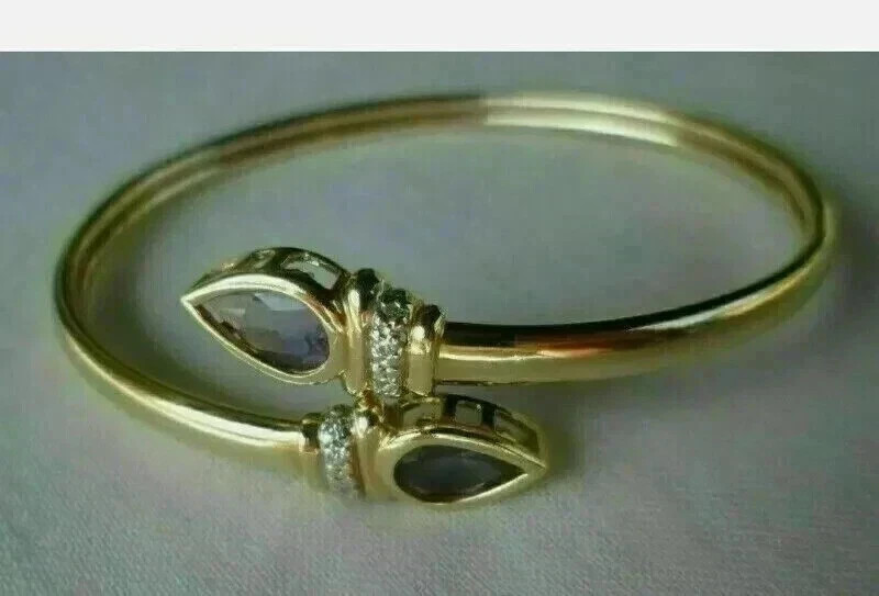 3Ct Pear Cut Lab-Created Amethyst Women’s Bangle Bracelet 14K Yellow Gold Plated
