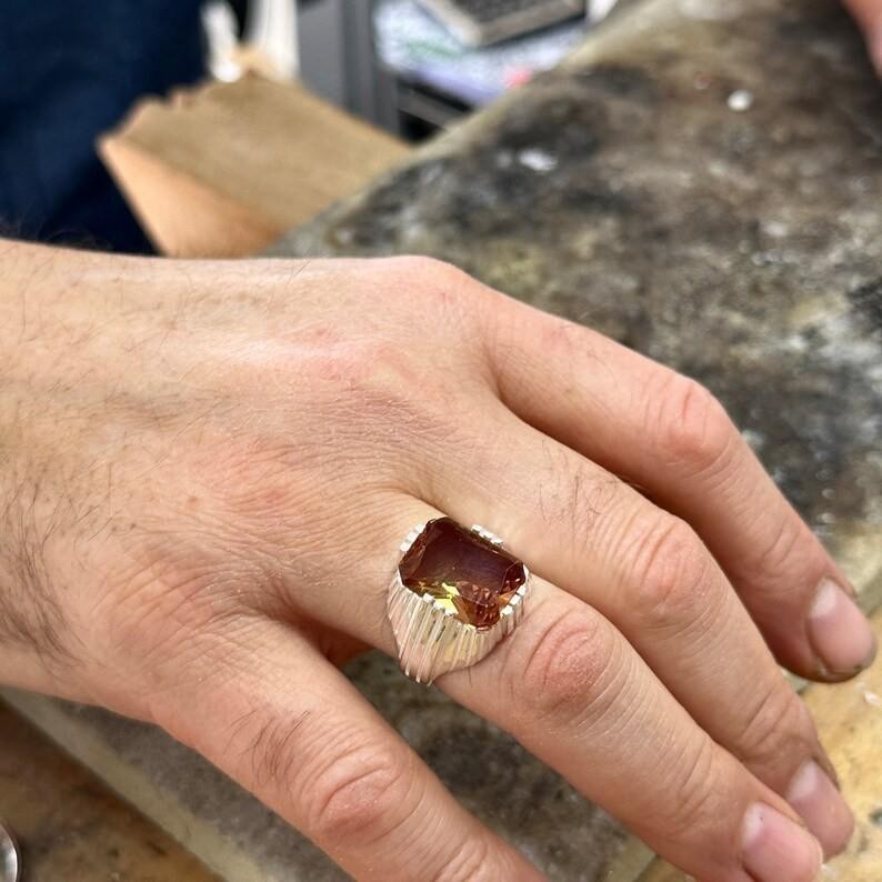 Men Handmade Natural Zultanite Square Handmade Ring