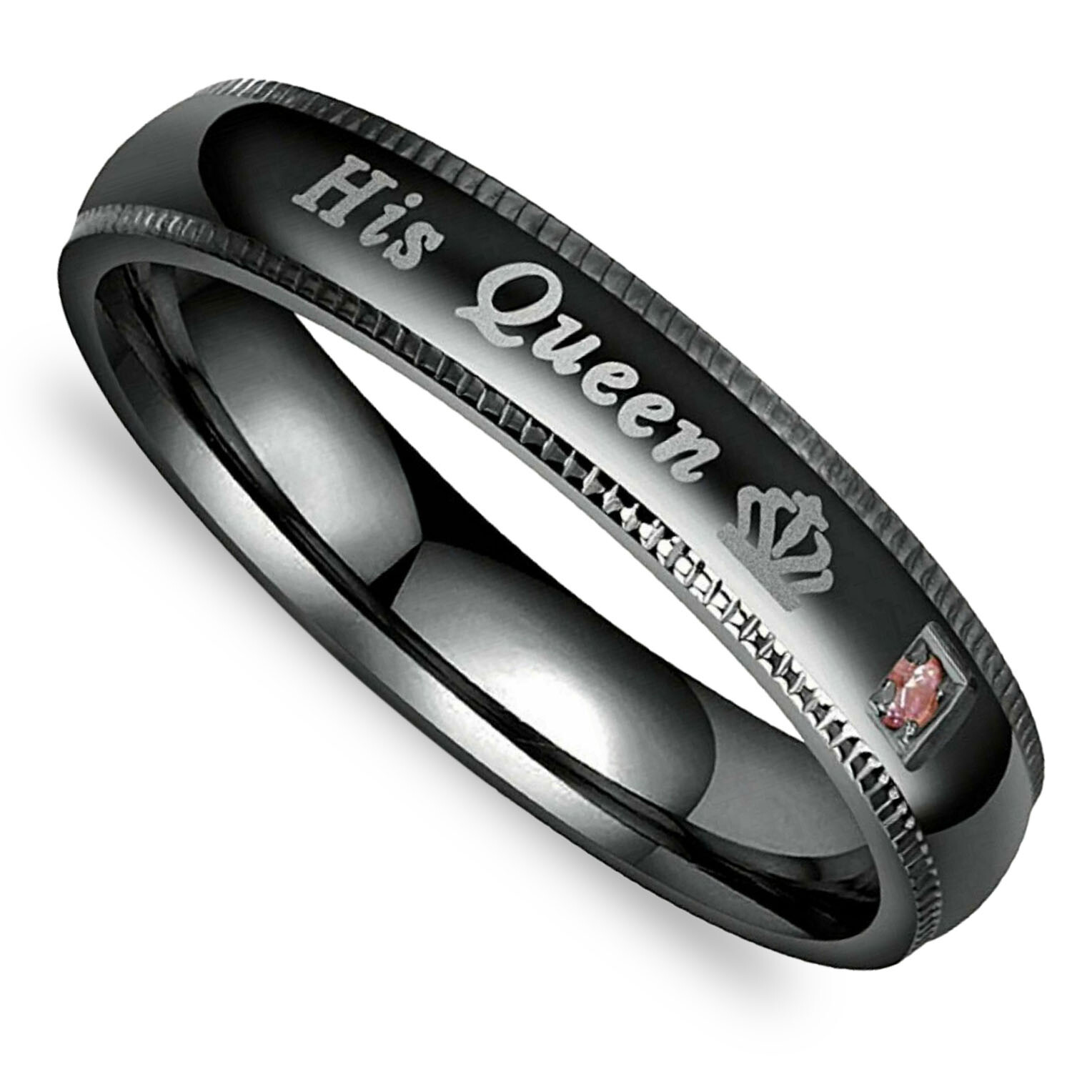His Queen and Her King Stainless Steel Lover Couple Ring Engagement Promise Band