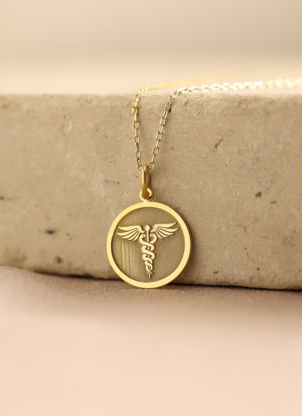 Solid Gold Medic Disc Pendant Medical Alert Doctor Necklace 925 Silver Necklace