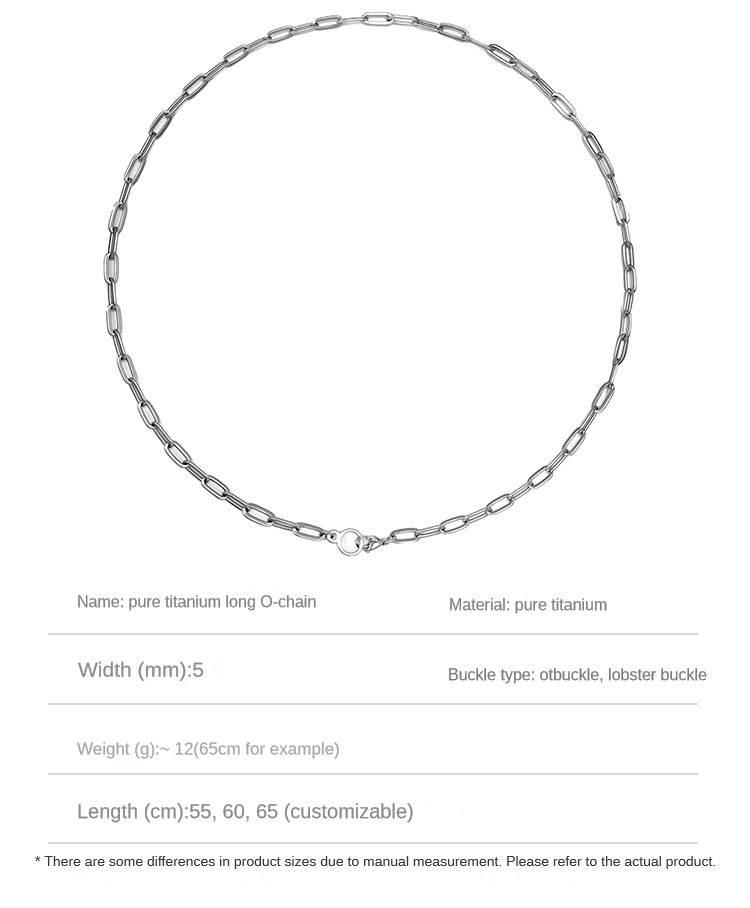 New 5mm Pure Titanium Long O Plated Link Chain Necklace Men Anti-Allergy 25.6″