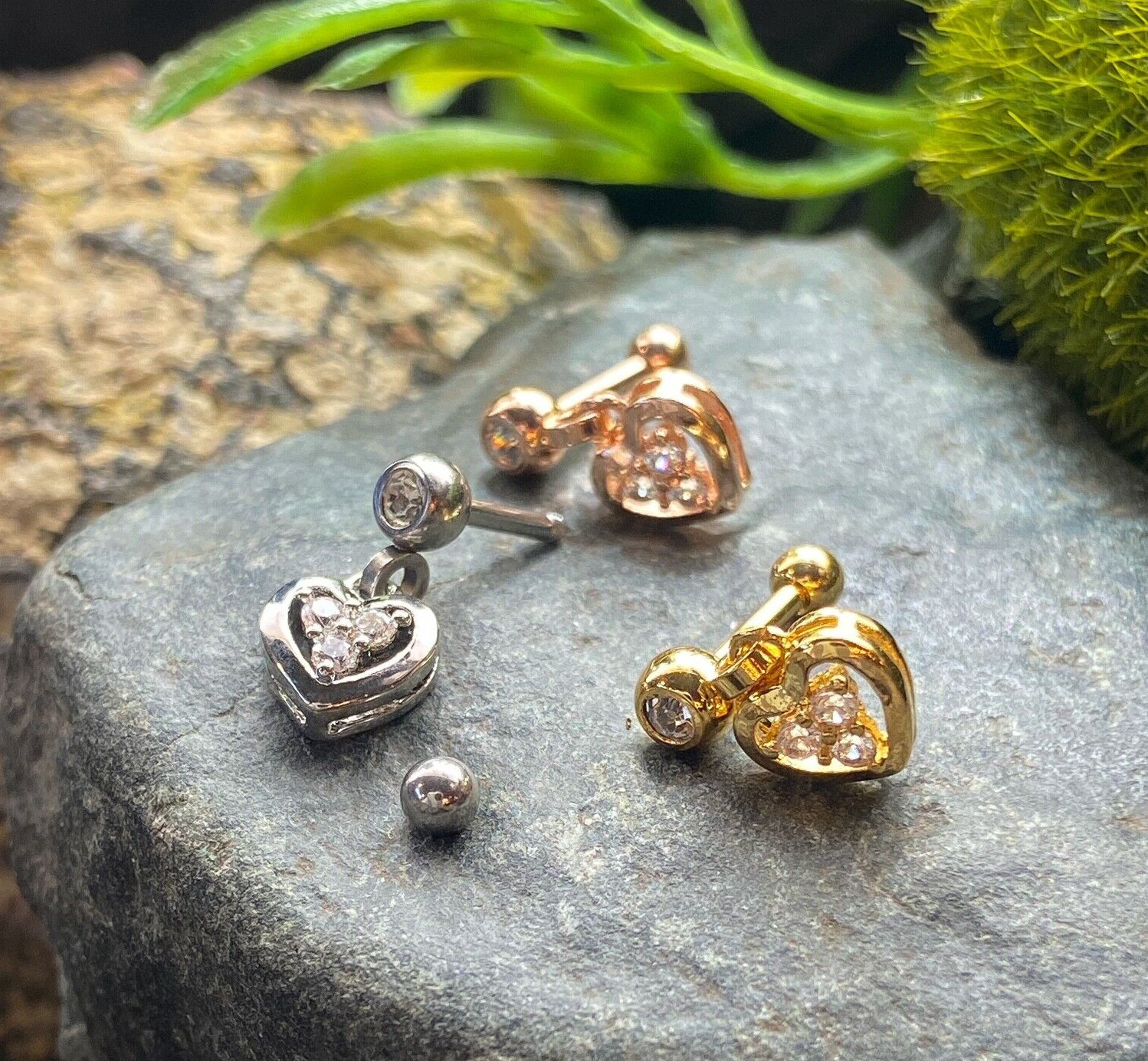 1pc CZ Gem Heart Dangle Tragus Helix Cartilage Barbell Ring 16g 1/4″