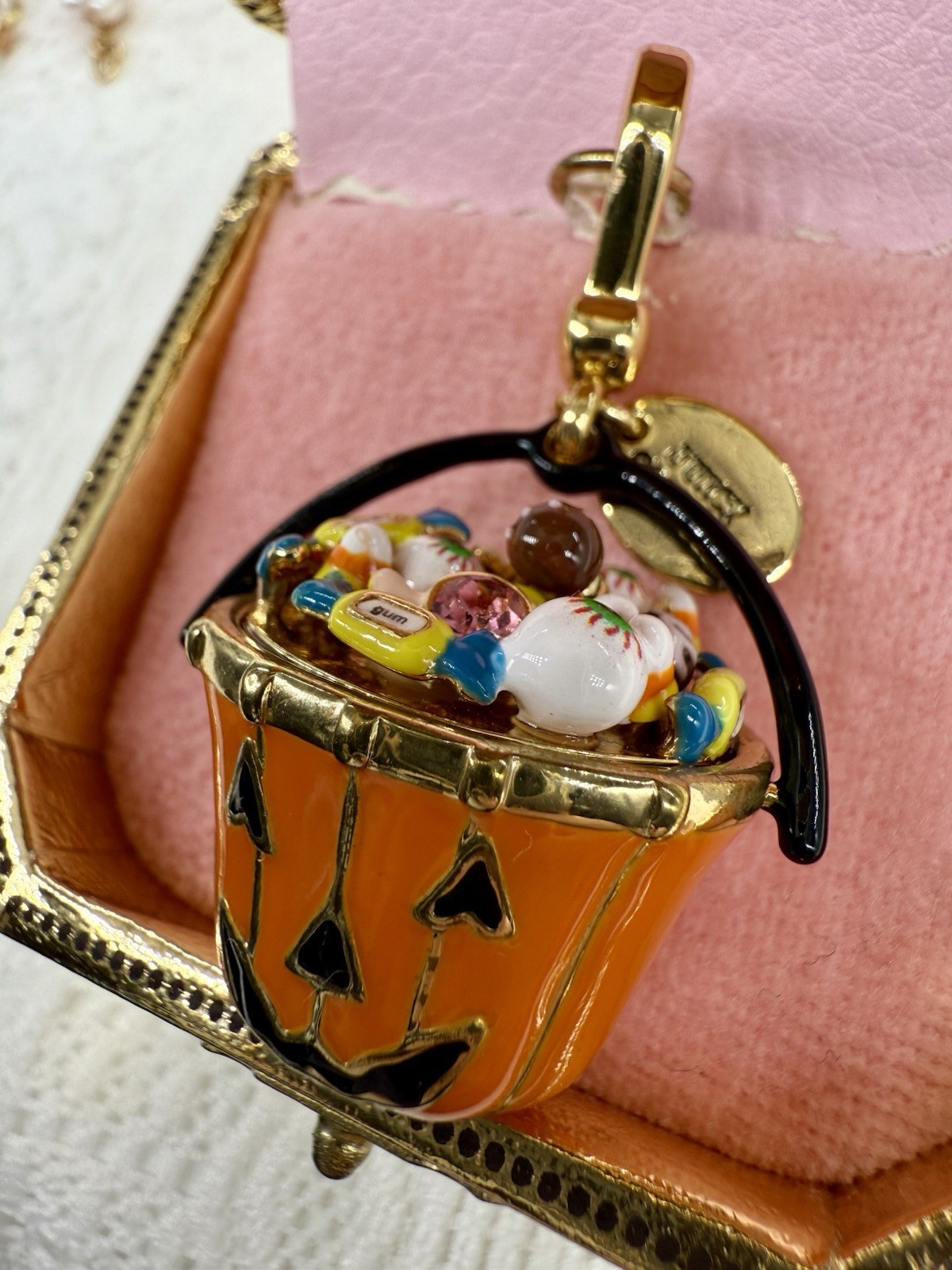 HALLOWEEN PUMPKIN CANDY BUCKET CHARM Pendant Gemstone Jack O Lantern Y2K Jewelry