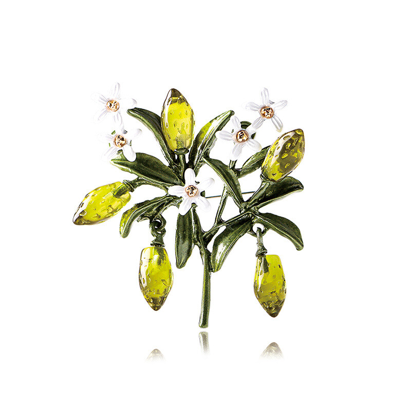 women vintage green plant flower brooch crystal fruit pins jewelry