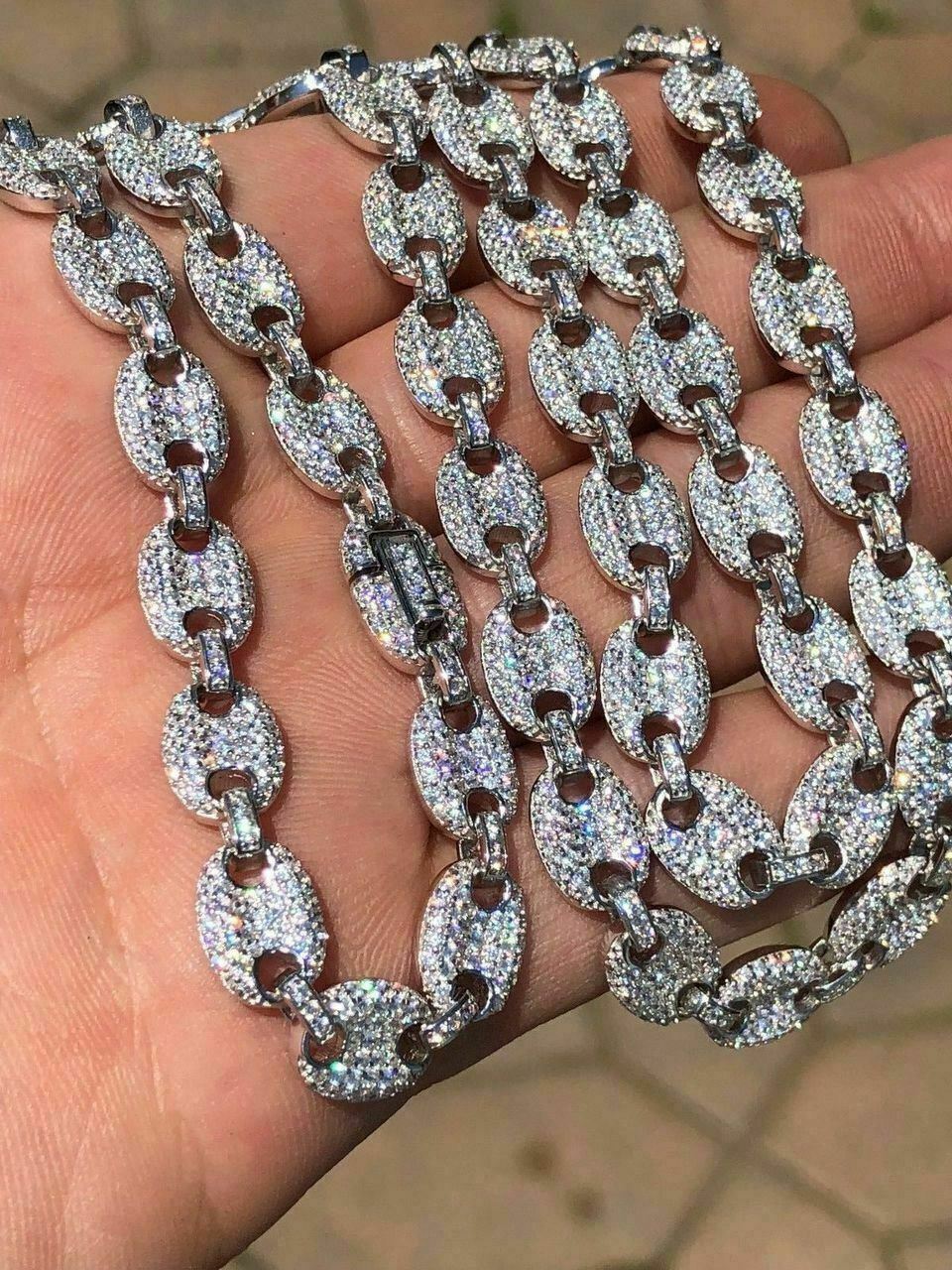 Puff Gucci Link Chain Out ICED Moissanite Pass Diamond Test 925 Silver 8mm Thick