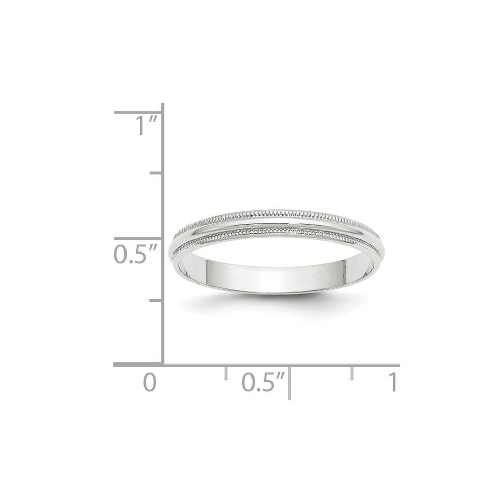 10k White Gold 3mm Lightweight Milgrain Half Round Wedding Band Ring Size 10
