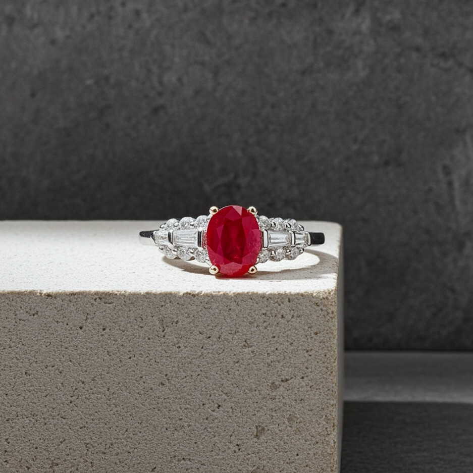 Natural Burma Ruby Ring 3x4mm, Dainty Ruby Ring 925 Sterling Silver
