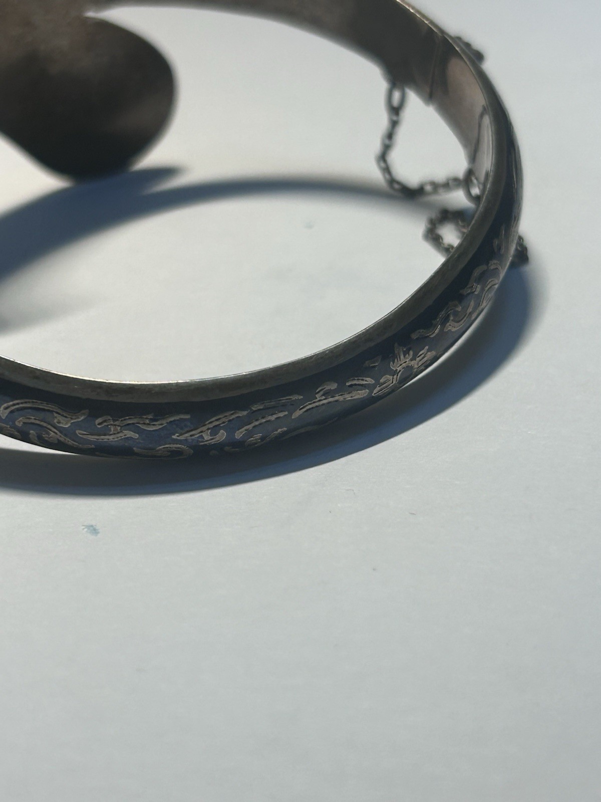 Sterling Vintage Engraved Cuff Bracelet 925 Silver Push Lock
