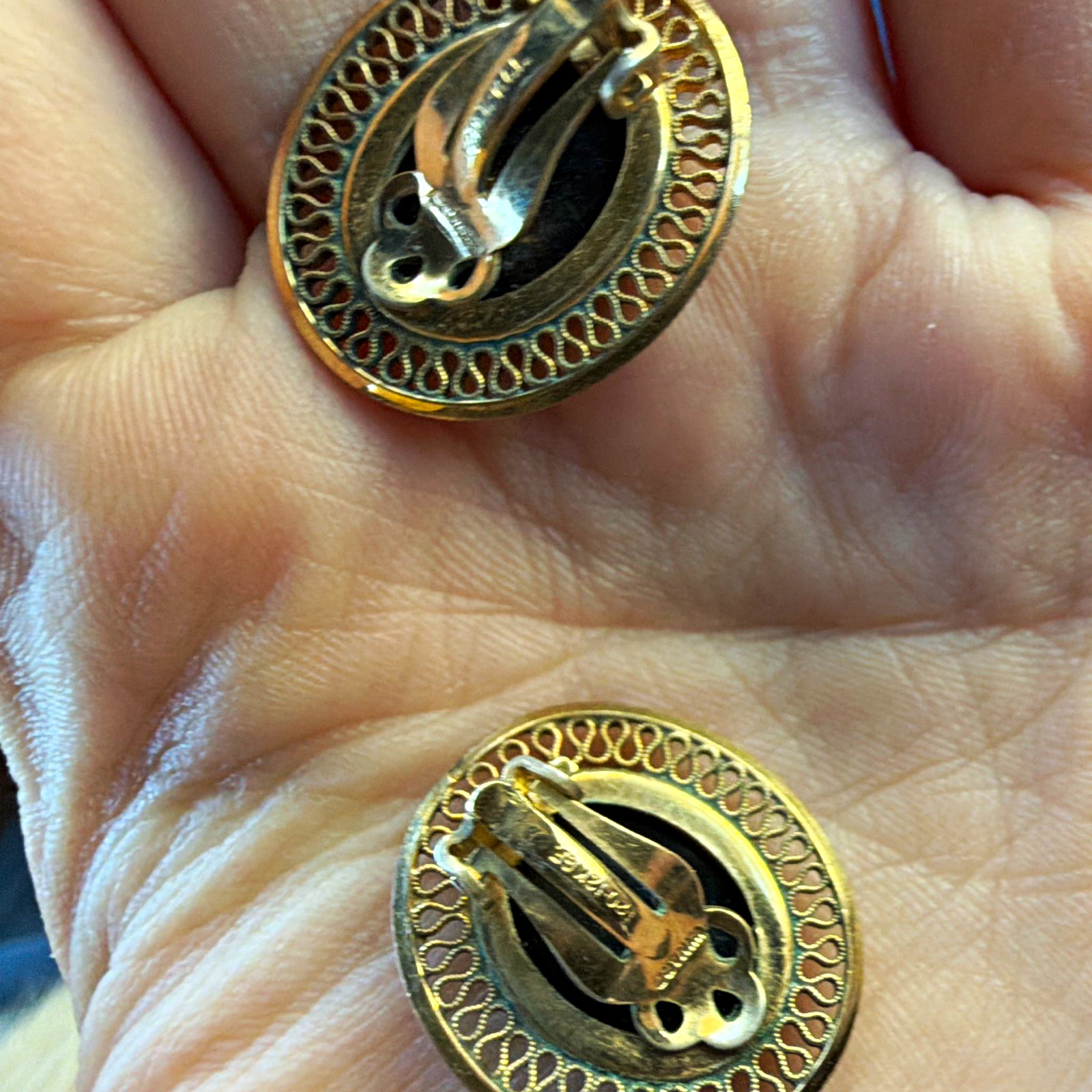 12K Gold Filled 1/20 12K GF Signed Oval Black Onyx Bezel Clip-On Stud