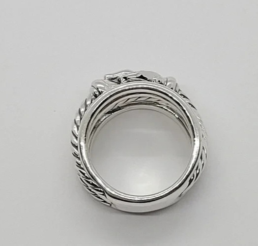 David Yurman Sterling Silver and Diamonds Buckle Crossover Ring Size 7