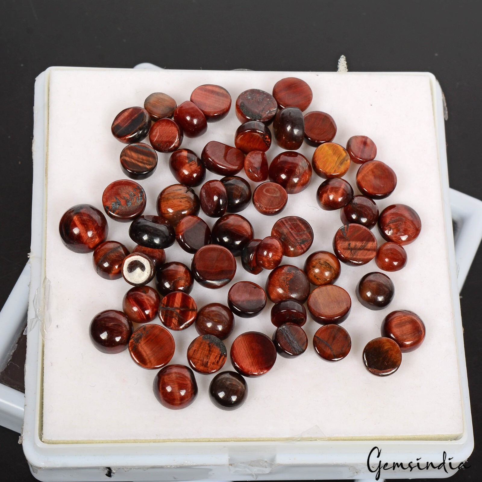 150 Cts/59 Pcs Natural Untreated Red Tiger Eye Round Cab Loose Gems For Jewelry