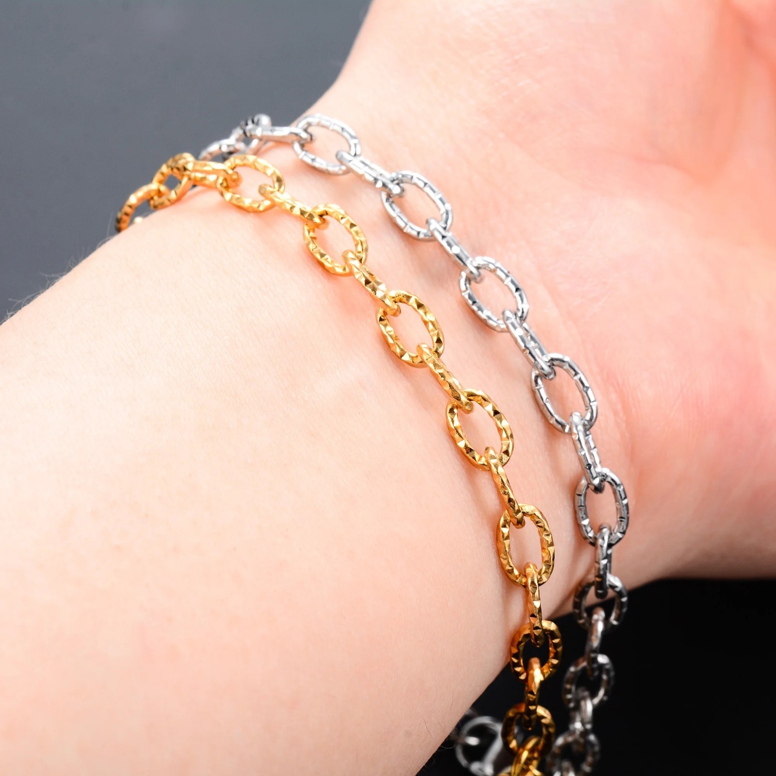 Dainty Glitter Oval Link Chain Bracelet Anklet Stainless Steel Jewelry