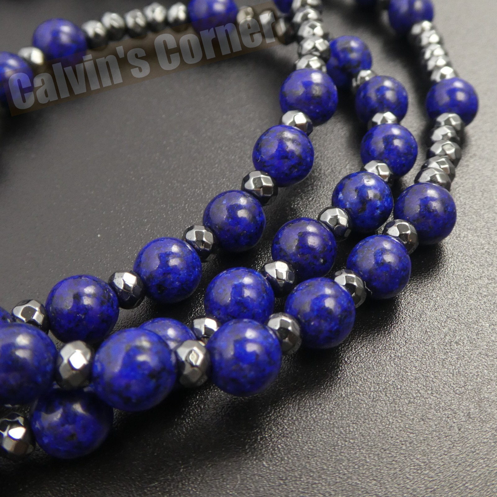 Lapis Lazuli Black Hematite Rosary Necklace Catholic Christ Cross Men Women Gift