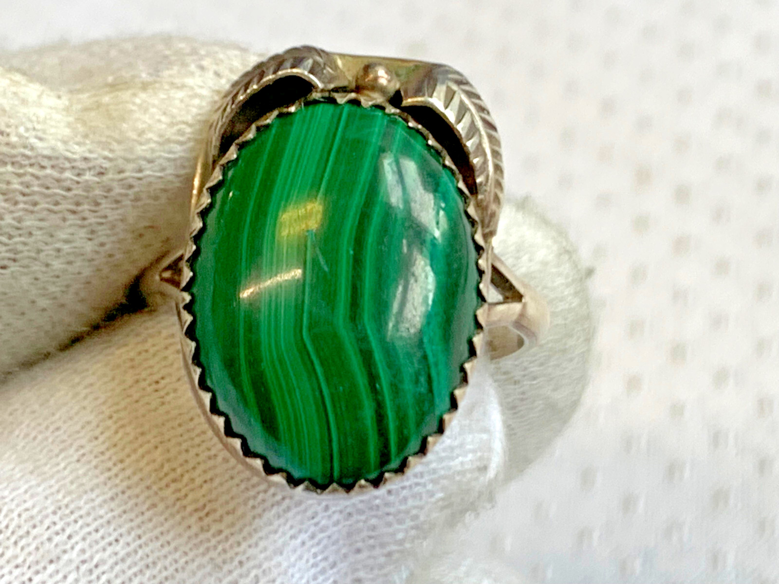 Sterling Silver Signed Ring 5.92g Fine Jewelry Size 7.75 Band Green Malachite