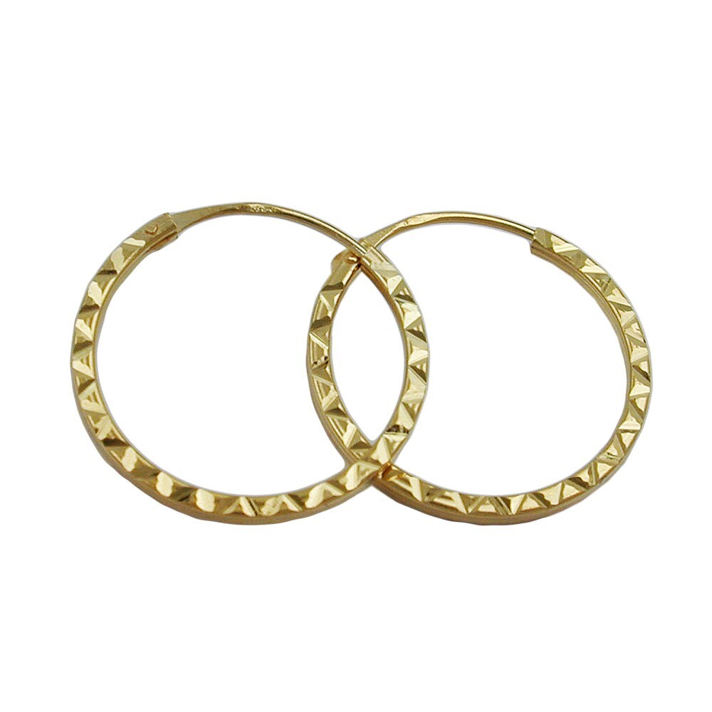 375 REAL GOLD *** thin hoop earrings diamond plated 17 mm Ø