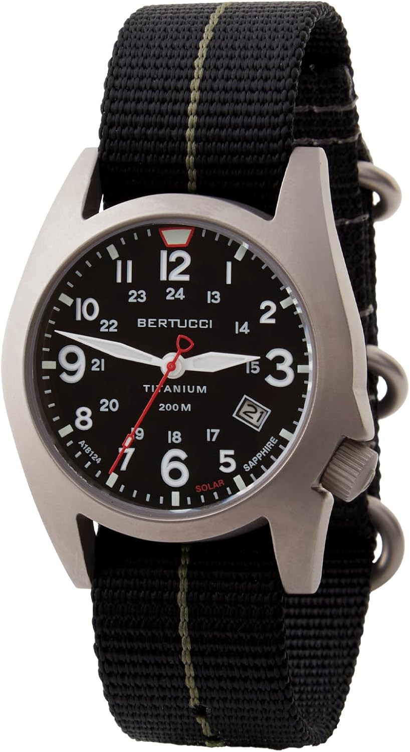 41mm Titanium Solar Field Watch – Black Dial & Olive Nylon Band