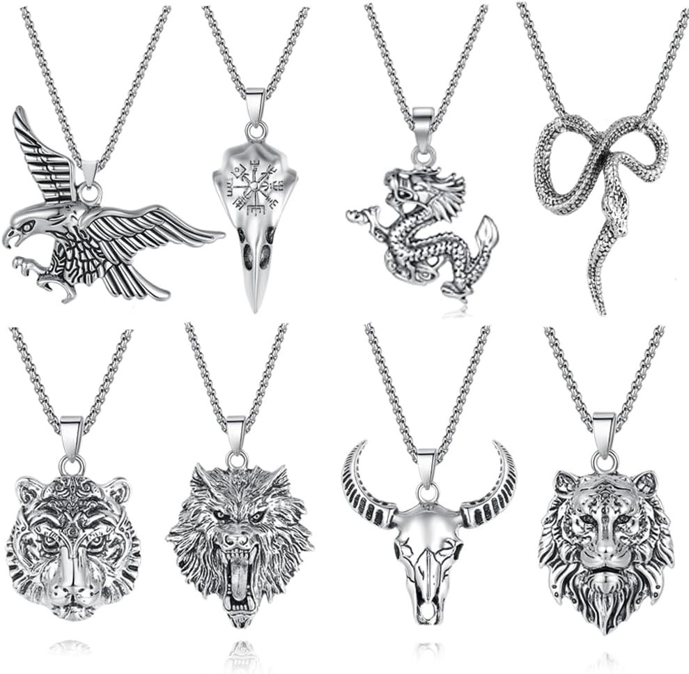High-Quality 8-Pc Gothic Necklace Collection for Men | 20-Inch Adjustable Chains