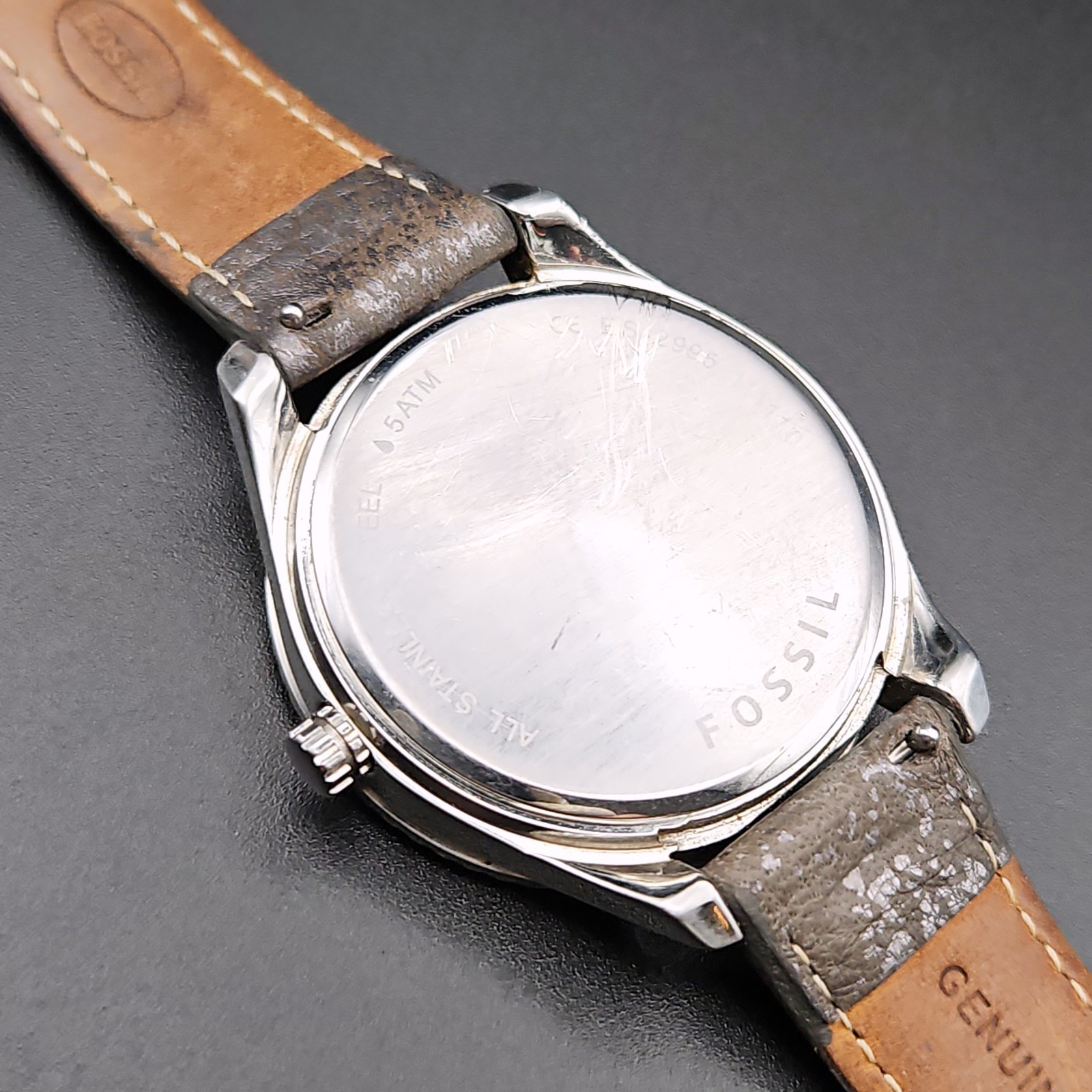 Fossil ES2995 Womens Brown Leather Analog Silver Dial Quartz New Battery