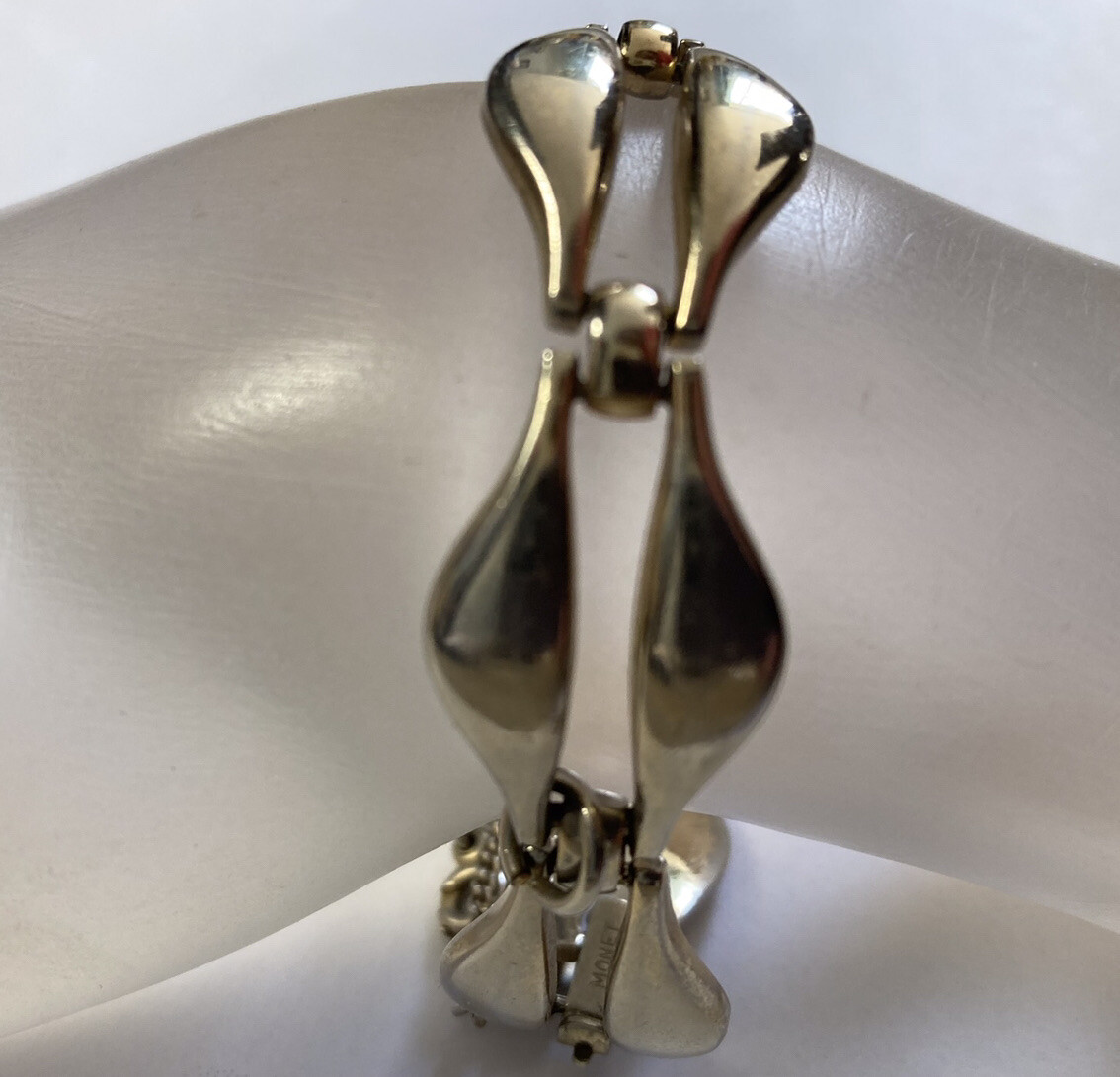 Monet Midcentury Space Age Link Bracelet with Safety Chain 7”