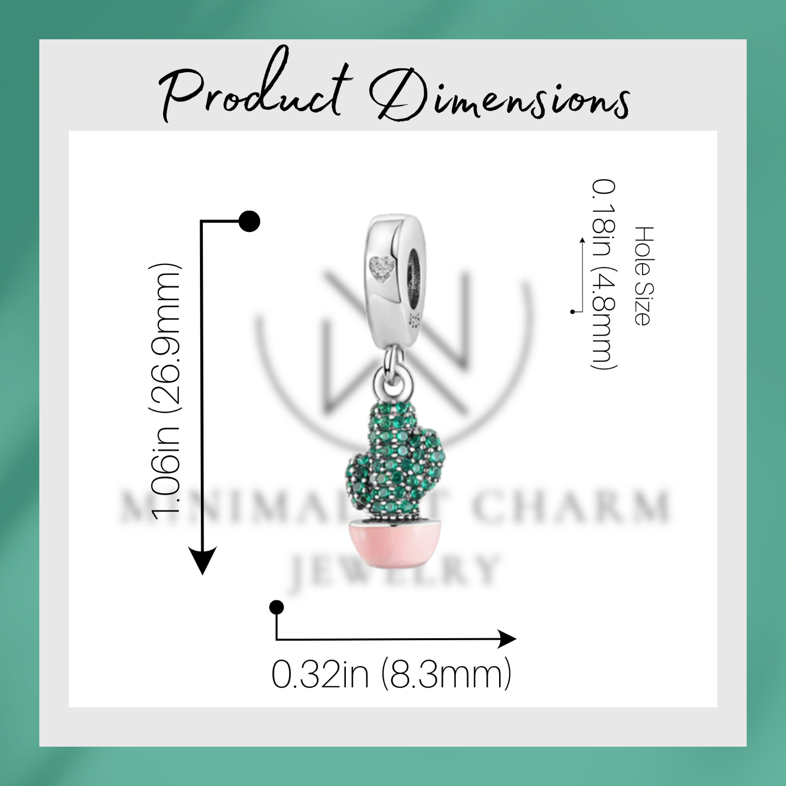 Cactus Beaded Charm For Bracelet, Gift For Women