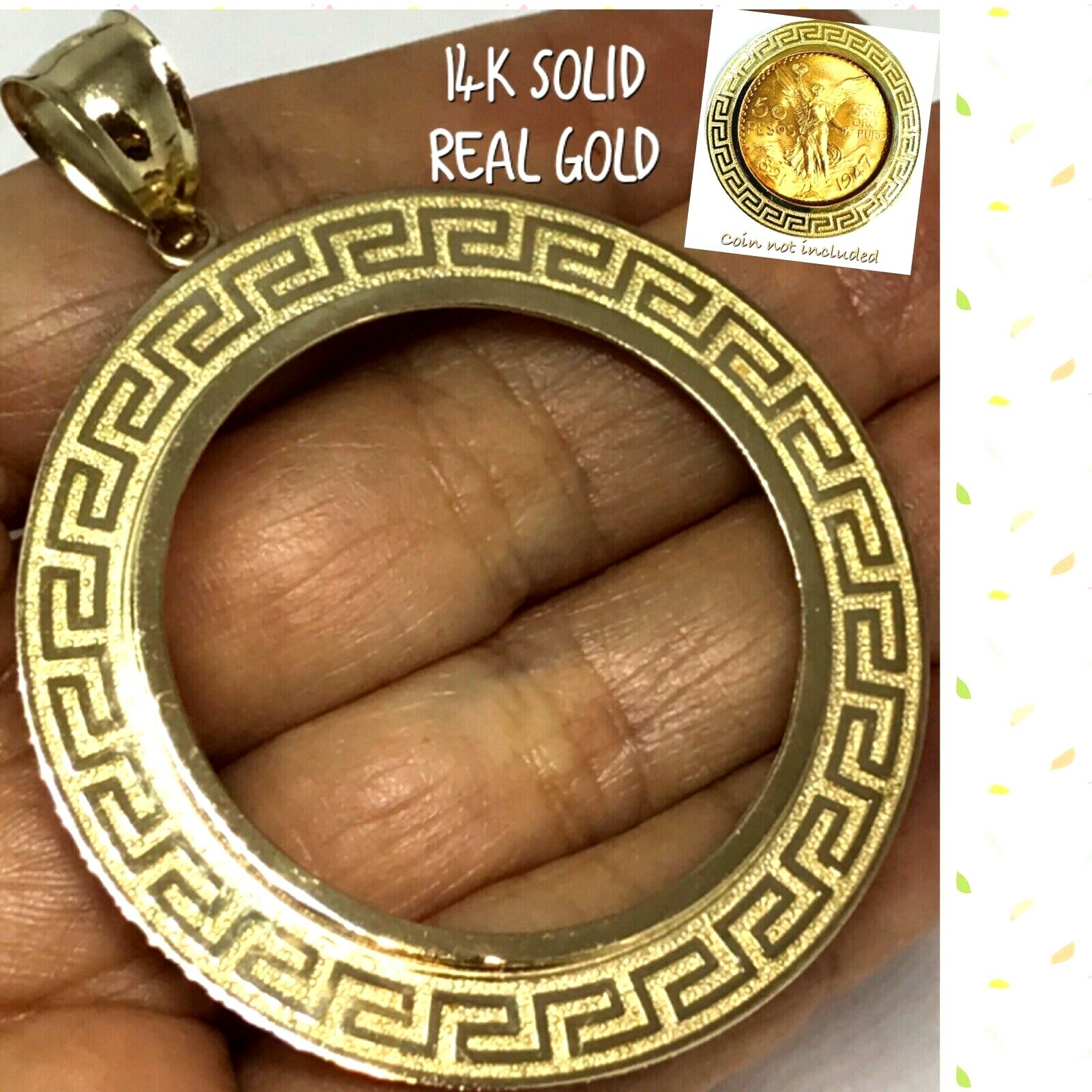 GOLd Bezel 50 pesos pendant 14k mexican centenario coin frame bisel SOLID HEAVY