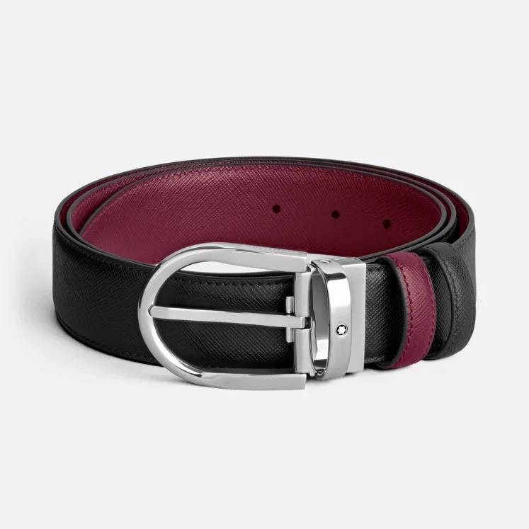 Montblanc Belt Buckle Horseshoe 199638 Black Leather Cassis Reversible Belt