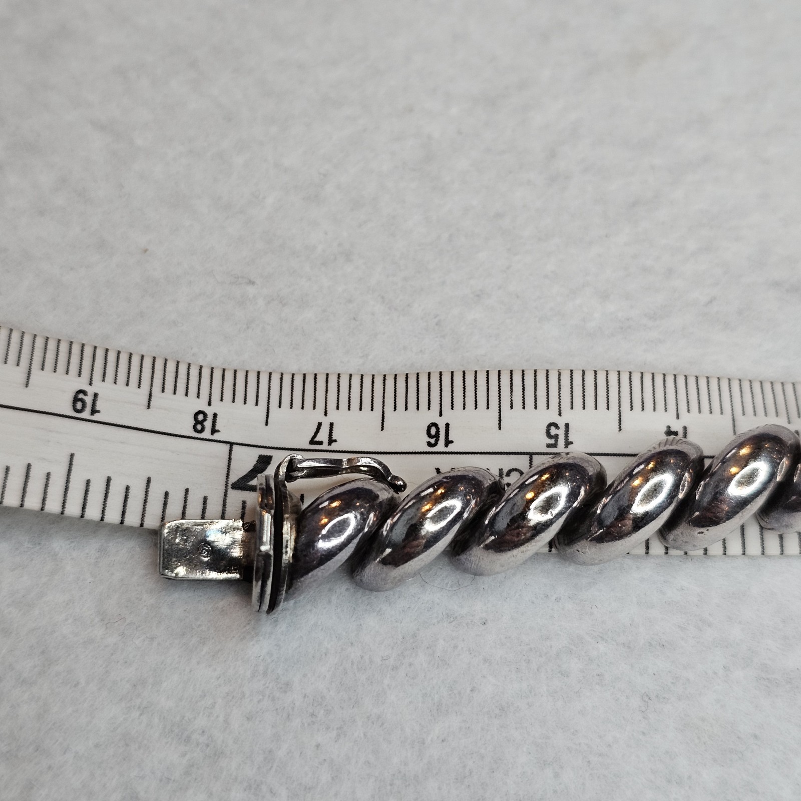 Italian 925 Sterling Silver San Marco Link Bracelet 7” Push Lock Safety