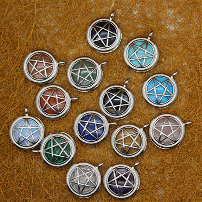 Wholesale 10pcs Natural Mixed Stone Hollow Out Five Star Box Amulet Luck Pendant