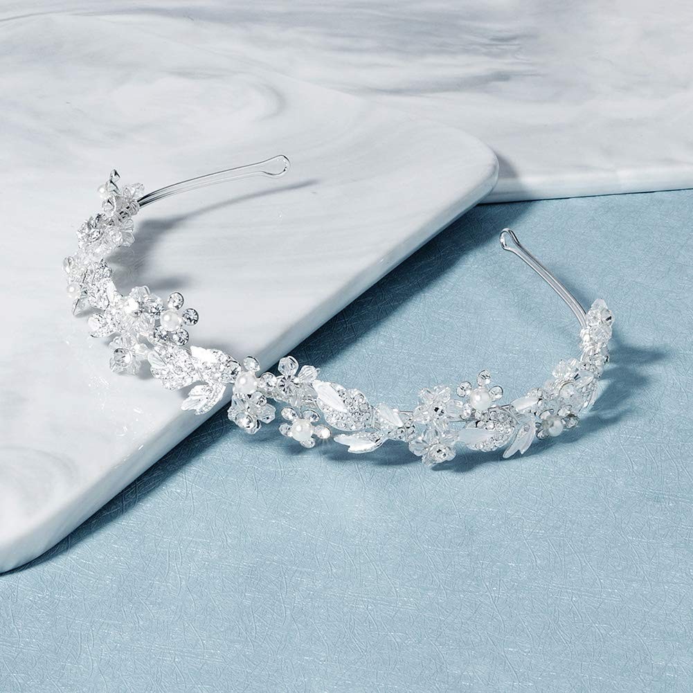 Oriamour Bridal headband Rhinestone Hair Band One Size, Silver
