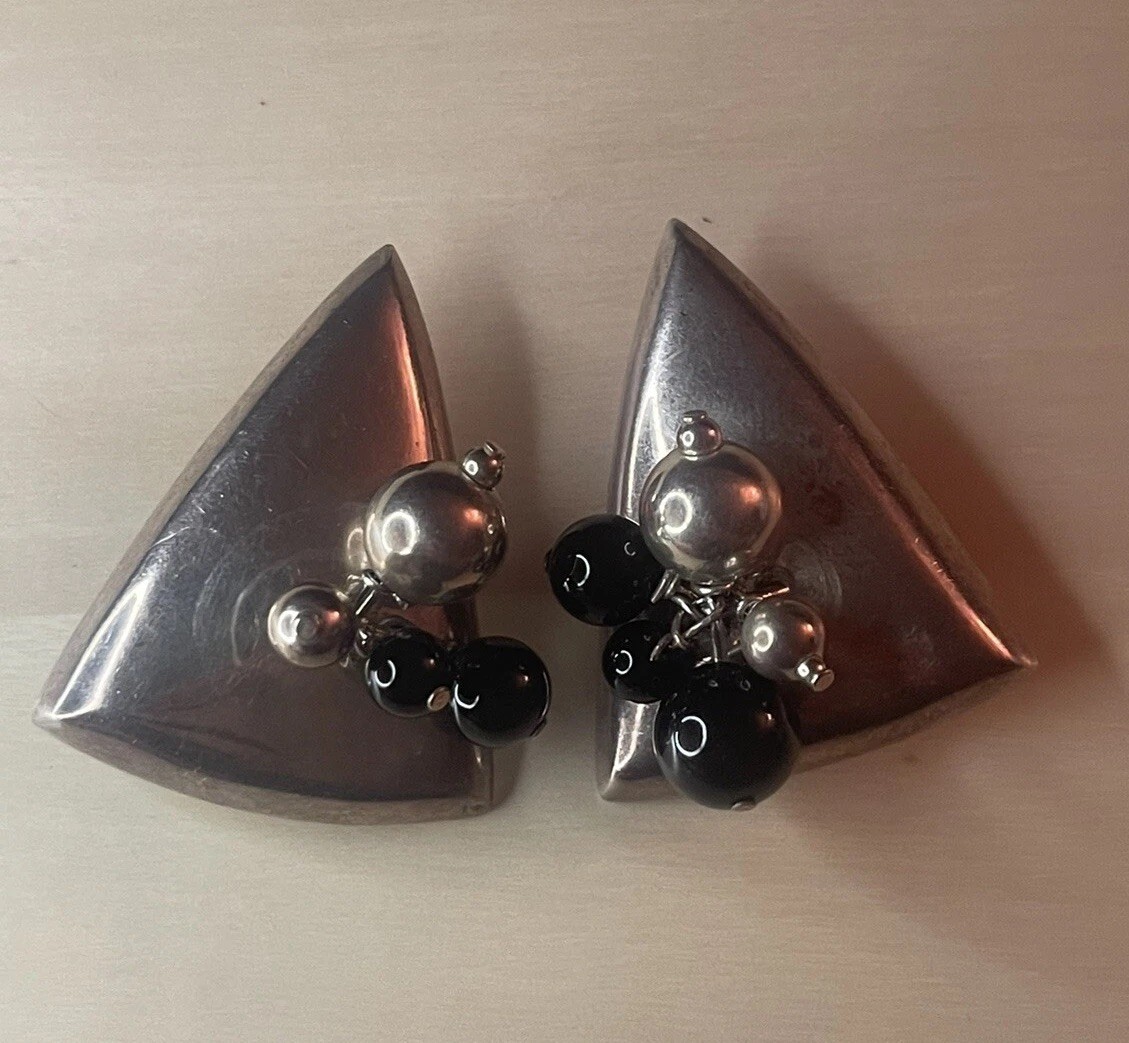 Vintage Susan Cummings Classic Signed Sterling Silver 925 Clip On Earrings