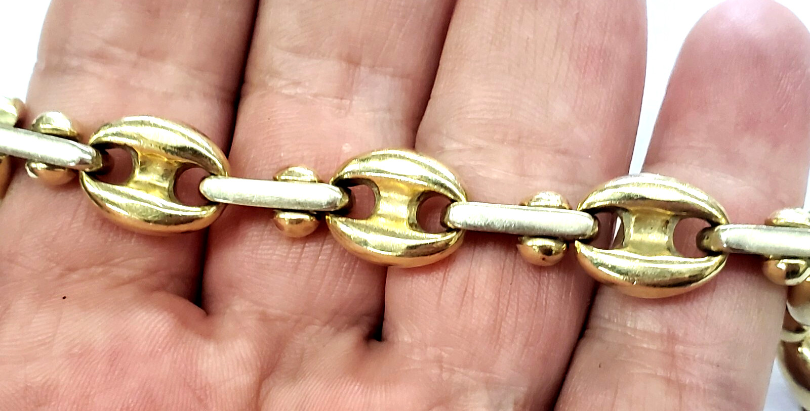 14K Solid Two-Tone Gold 11.8mm 8.25″ Anchor/Mariner Link Bracelet -63.9 grams