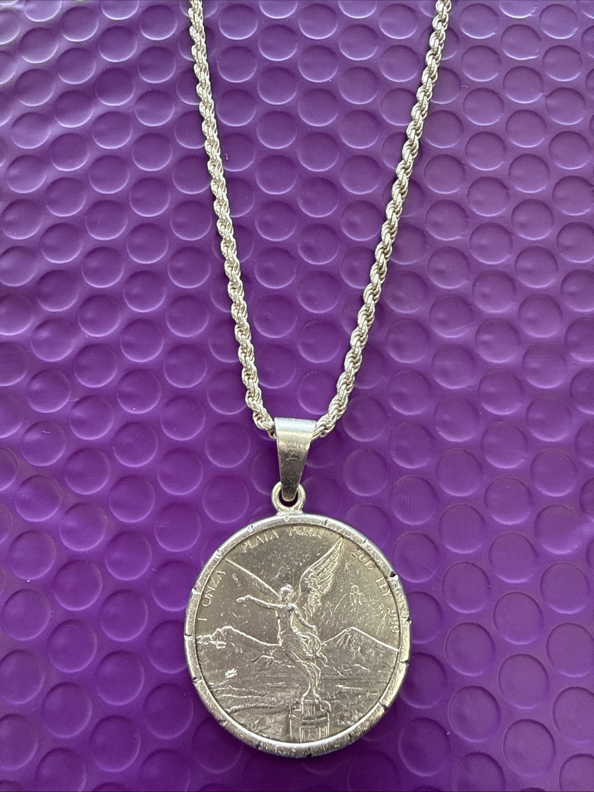 ❤️Cadena Y Moneda De 1 oz Plata 925 56.7g 19″Anchor Plata Mexicana. (2129)