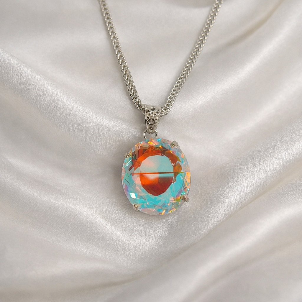 50-60 Ct Rainbow Mystic Topaz Pendant | Oval Cut Healing Stone Necklace