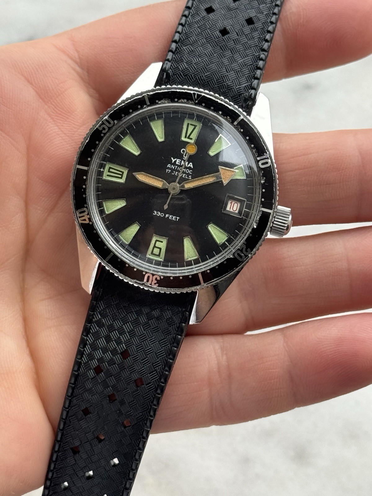 Vintage Yema Skin Diver Watch 8755 Manual Mens 38mm Swiss Made Just Serviced !