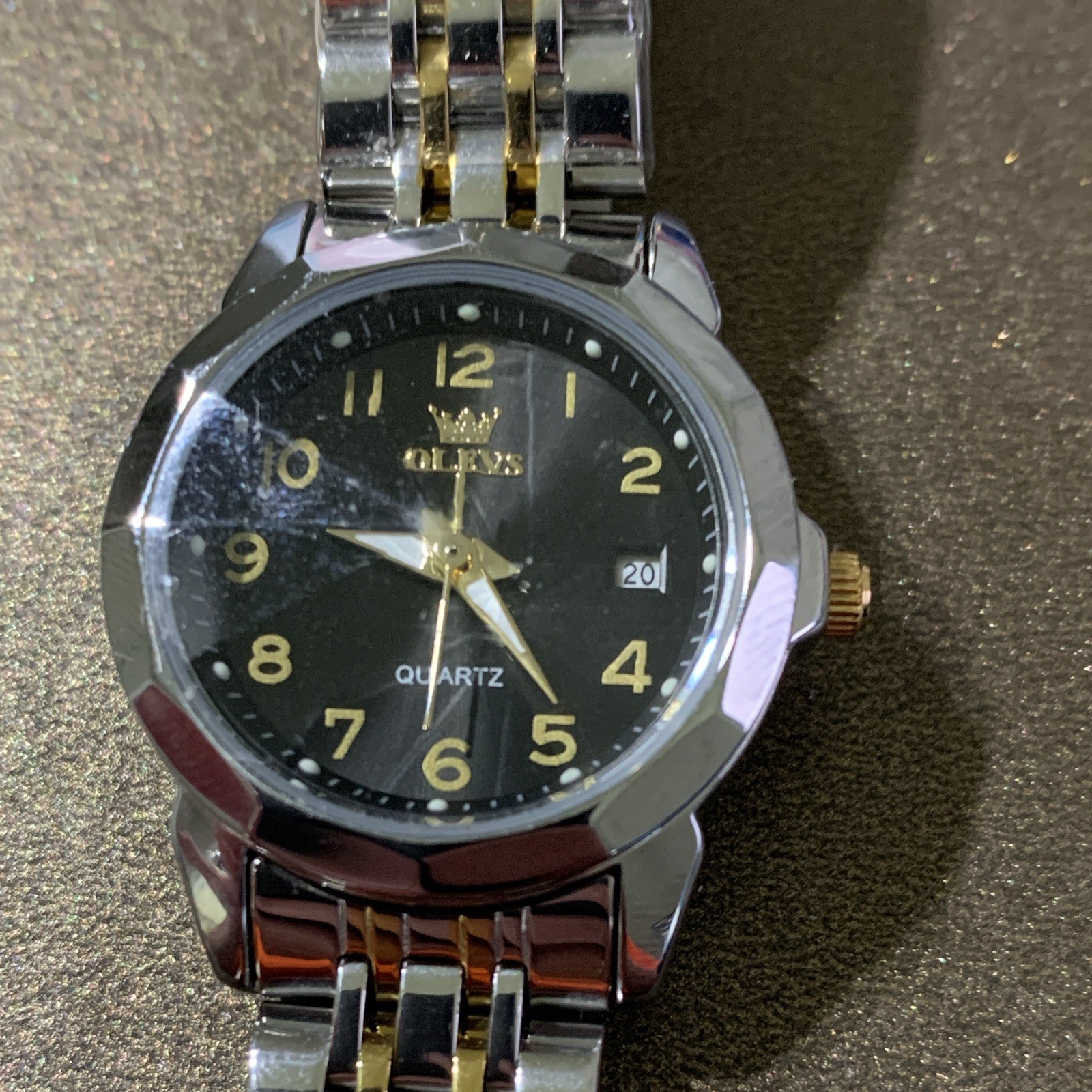 OLEVS Women’s Quartz Dress Watch Black Dial Two-Tone Metal Bracelet Date