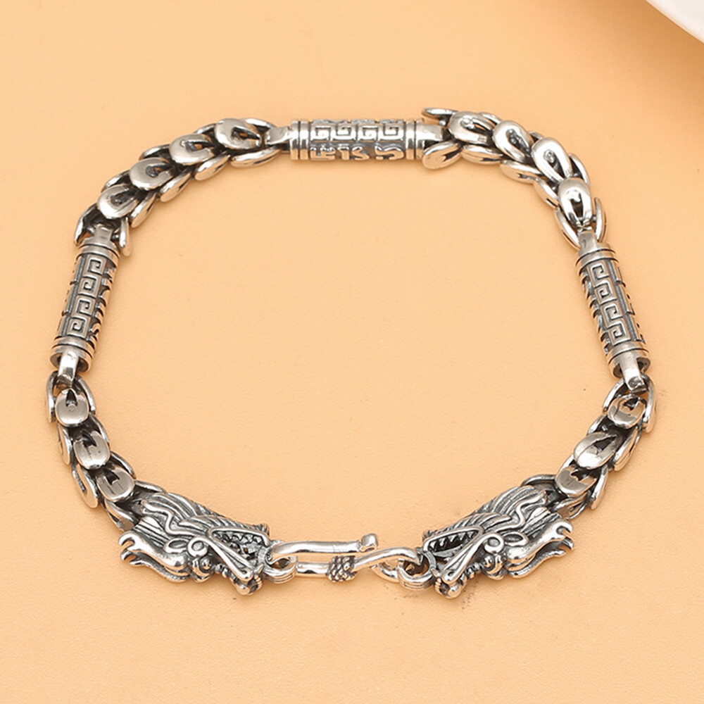 Real S925 Sterling Silver Chain 5mm Dragon Phoenix Tail Bracelet 25-26g 8.67inch