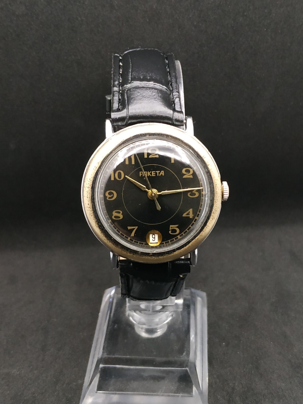 Men’s Dress Vintage USSR Watch Raketa Mechanical 2628.H Black Dial Retro Soviet