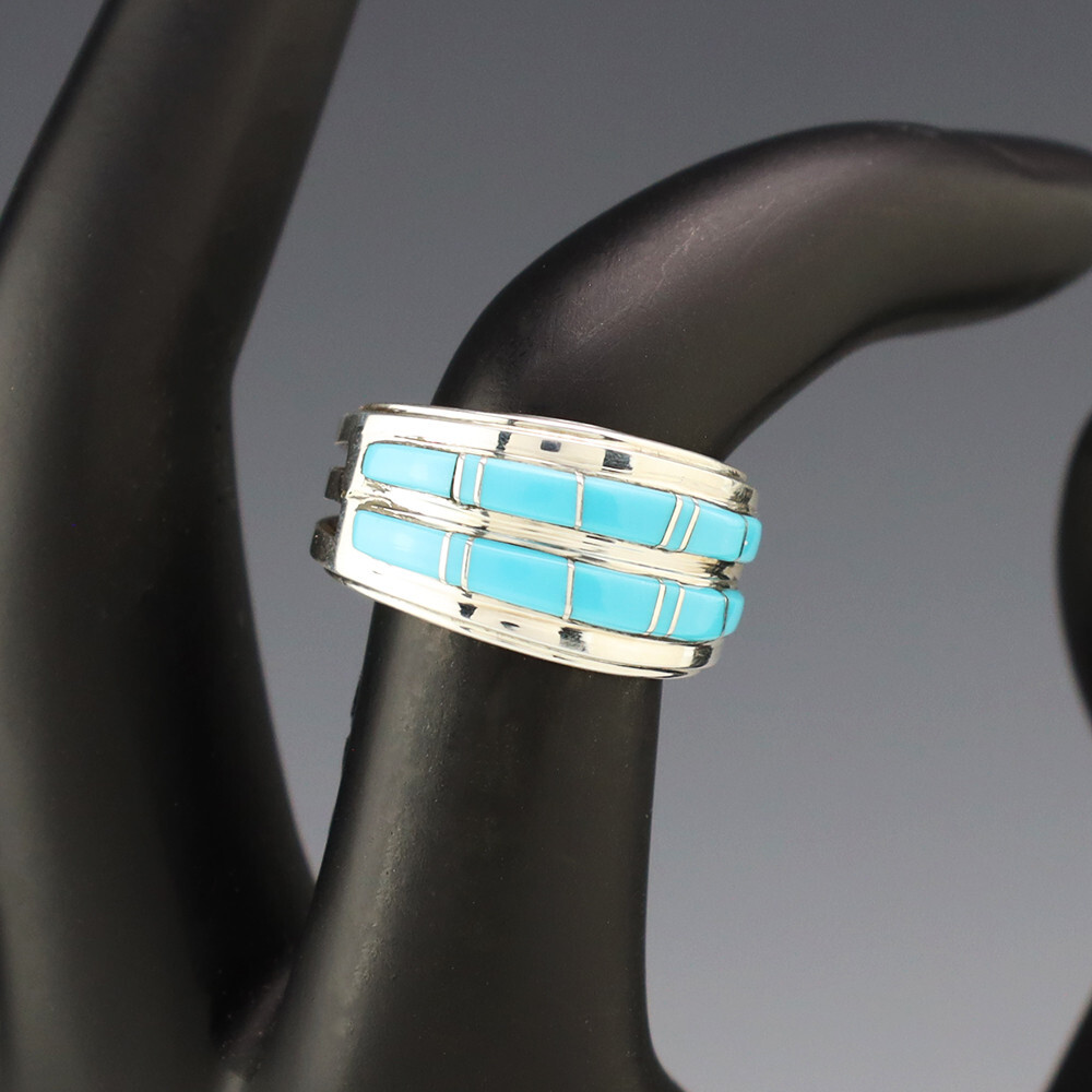 NATIVE AMERICAN NAVAJO STERLING SILVER & TURQUOISE RING BY WILBERT MUSKETT JR