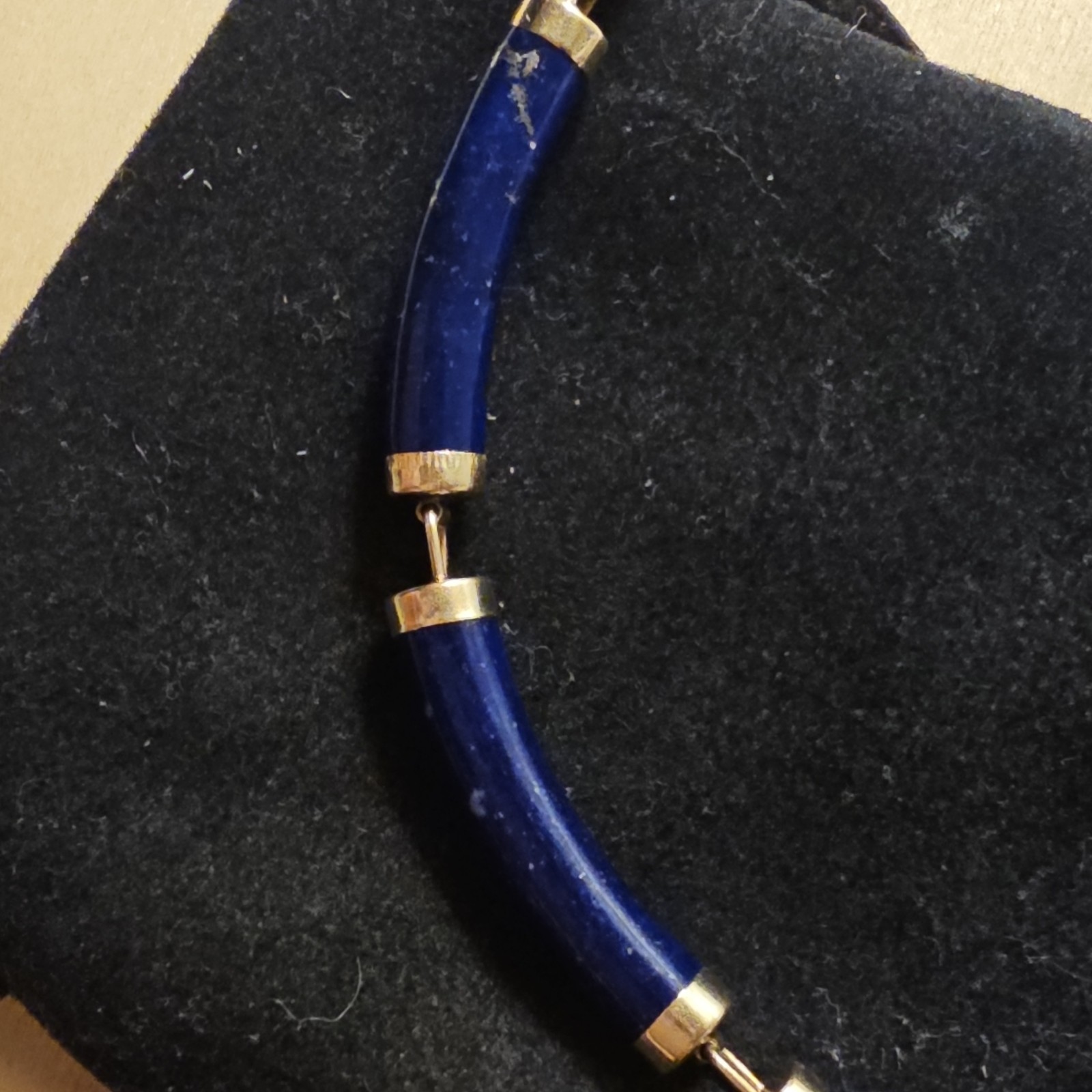 Vintage 14K Gold Heng Ngai HN Chinese Shou Lapis Lazuli Panel Bracelet 585