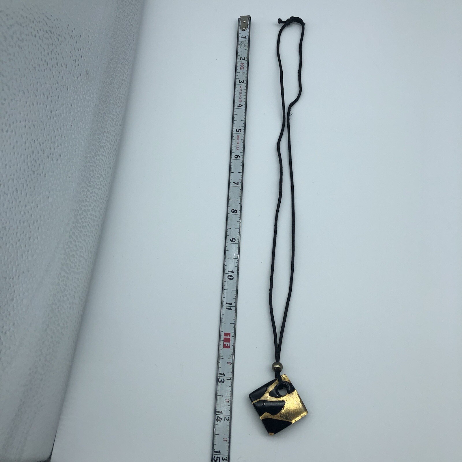 Murano Italian Glass Pendant Marked Vetro Multicolored Gold Black on Cord