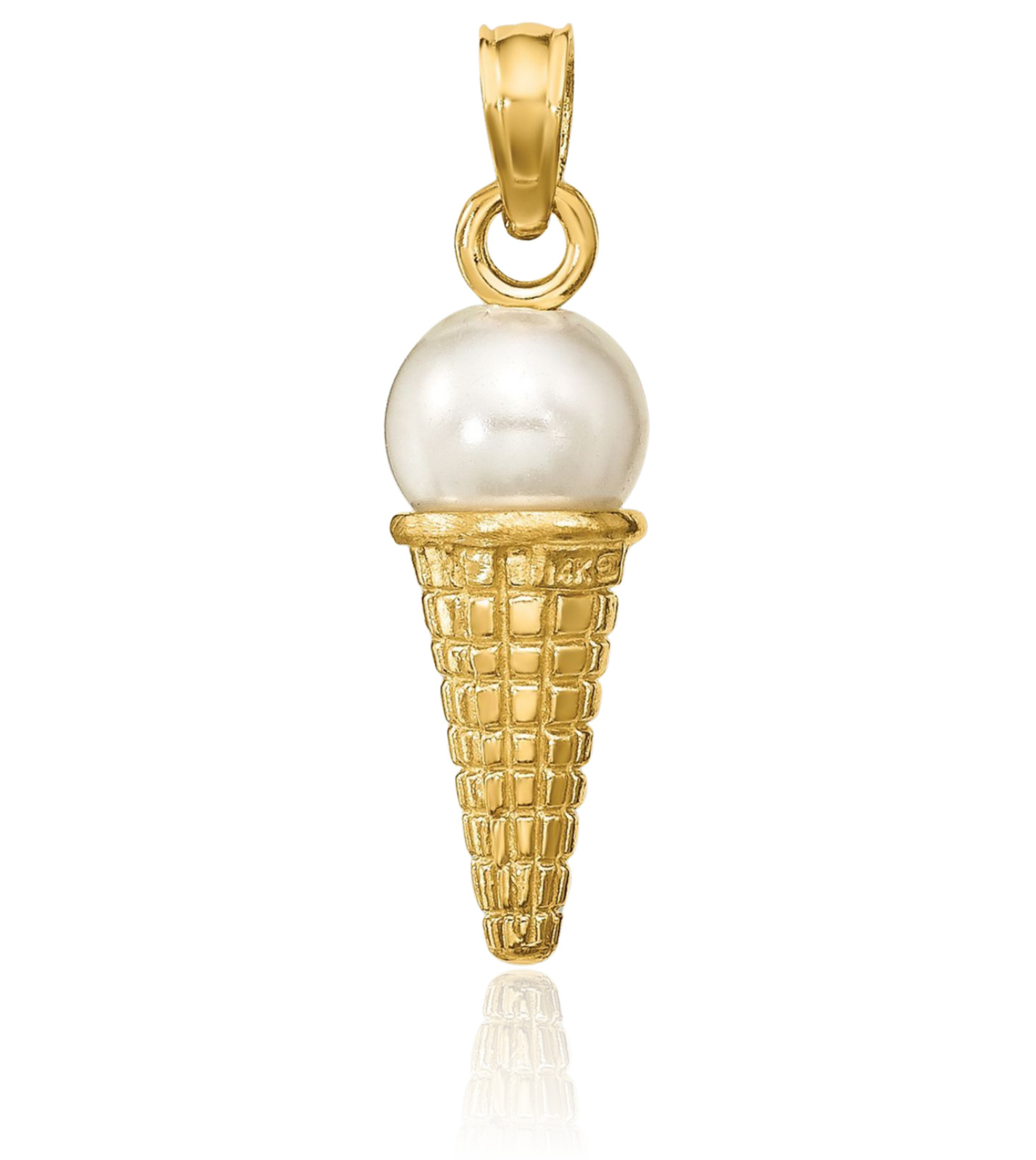 14K Solid Two Tone Gold Small Ice Cream Cone Pendant Necklace 16.15mm 5/8 inch