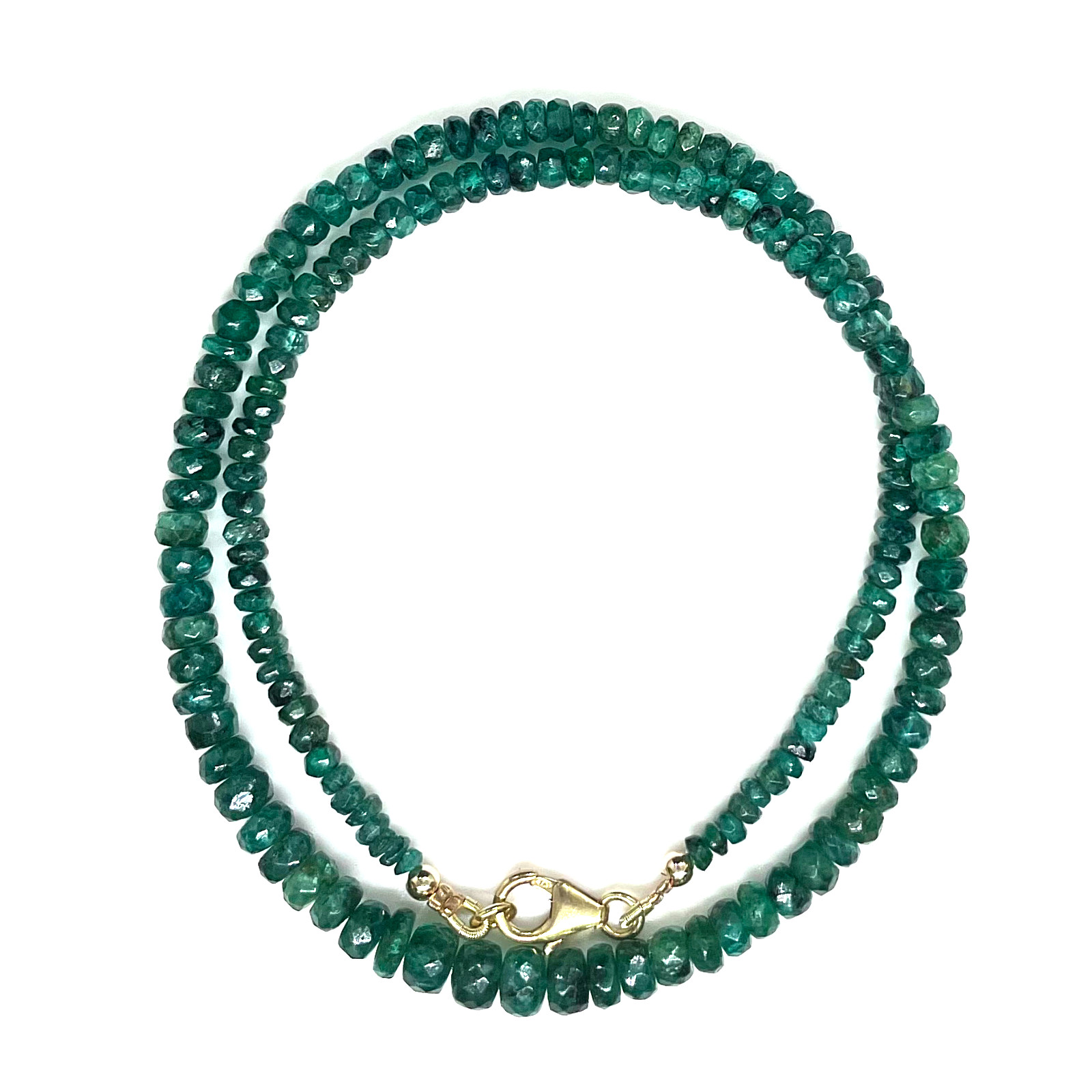 Natural Zambian Emerald Necklace 9K SOLID GOLD Clasp Faceted Emerald Beads
