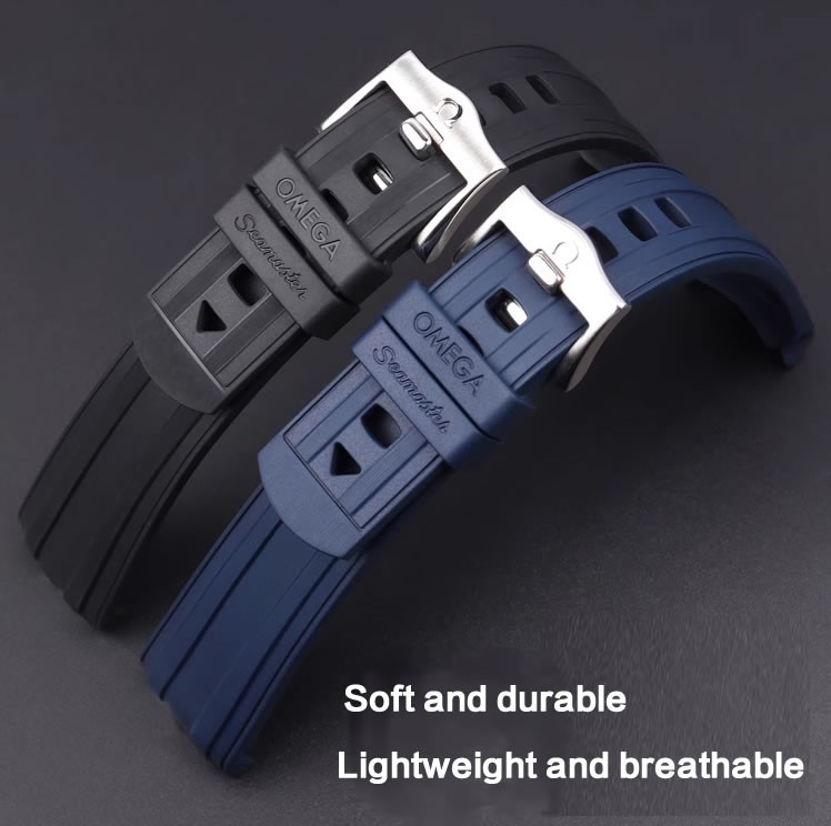 20mm Curved Blue Rubber Silicone Strap for OMEGA Seamaster 300M Diver 42MM