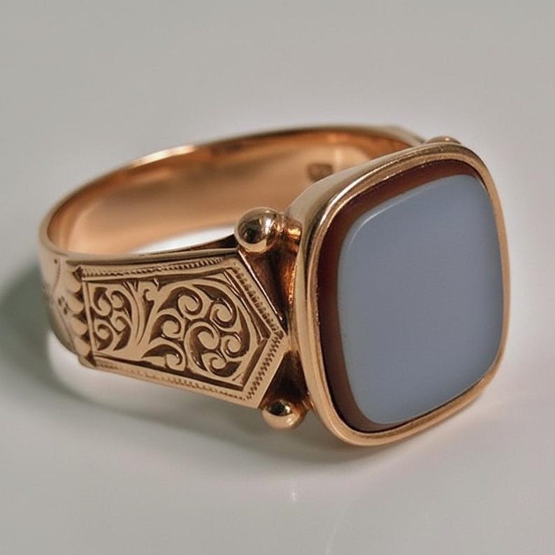 Brass Gold Plated Carnelian Ring Mens Vintage Red Agate Signet Statement New