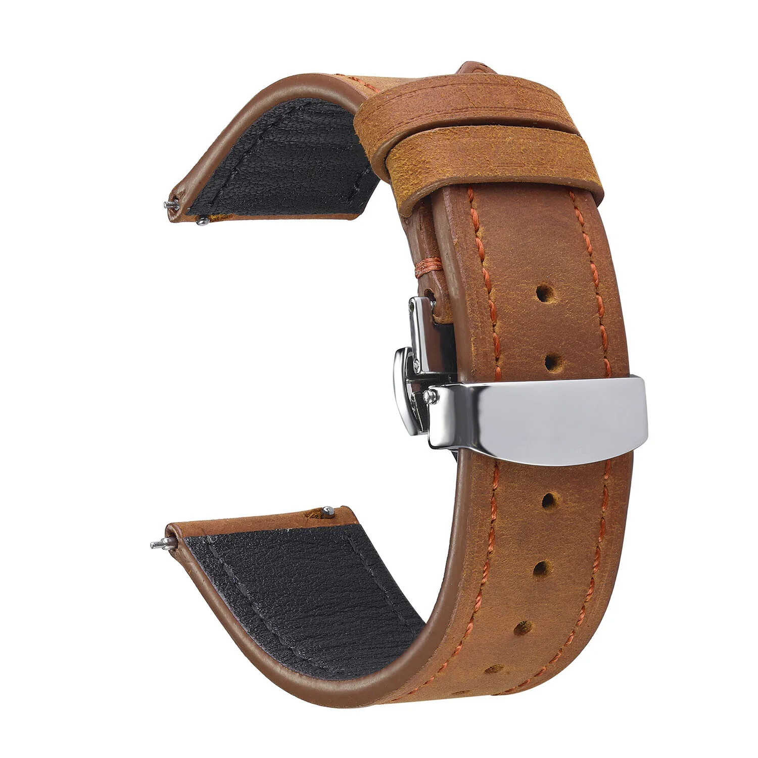 Vintage Cowhide Leather Strap Butterfly Buckle Watch Band 20mm 18 19 21 22 24mm