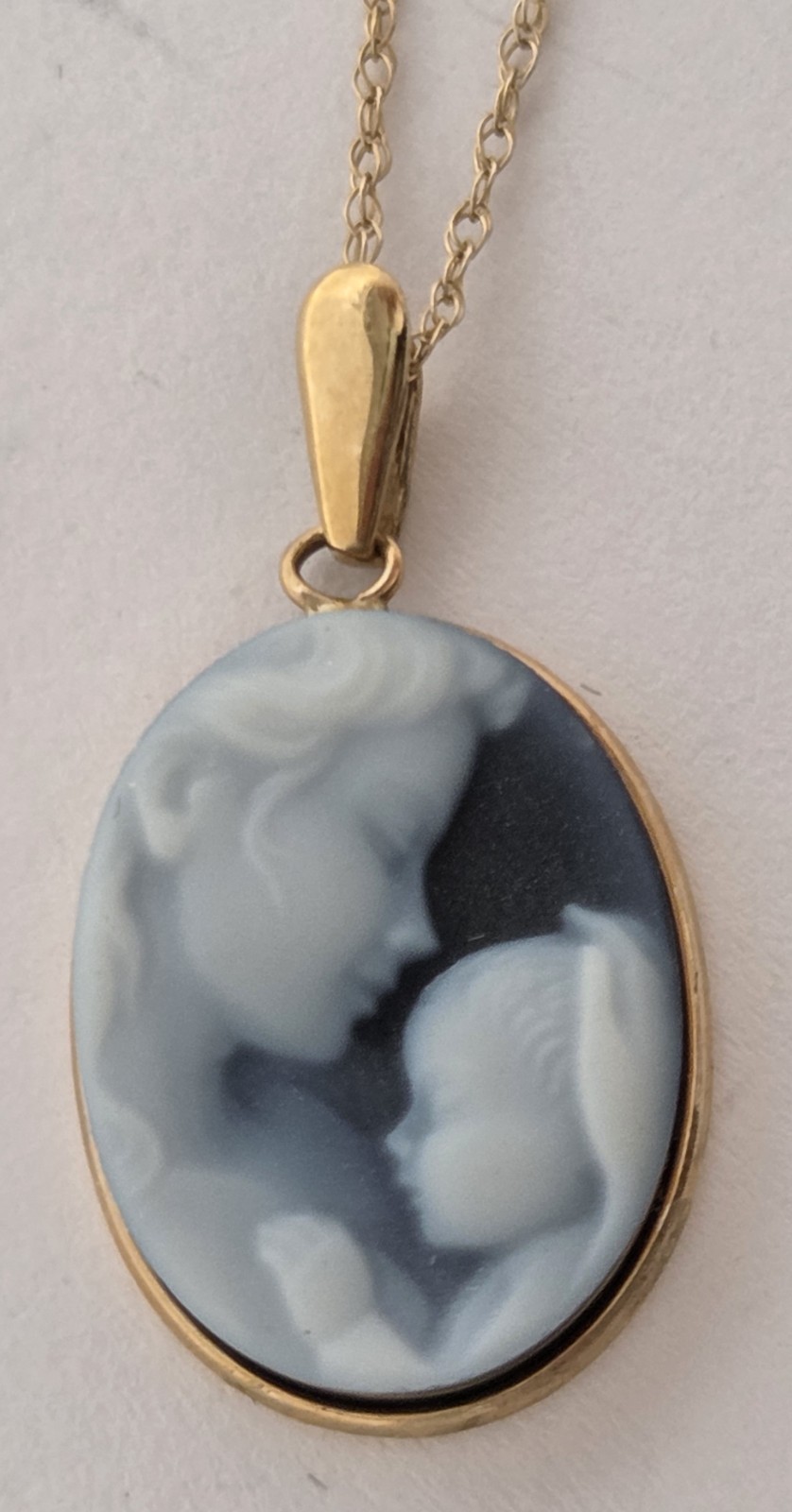 10k Gold Mother Child Blue Oval Cameo Pendant 18″ Necklace Heaven’s Gift Baby