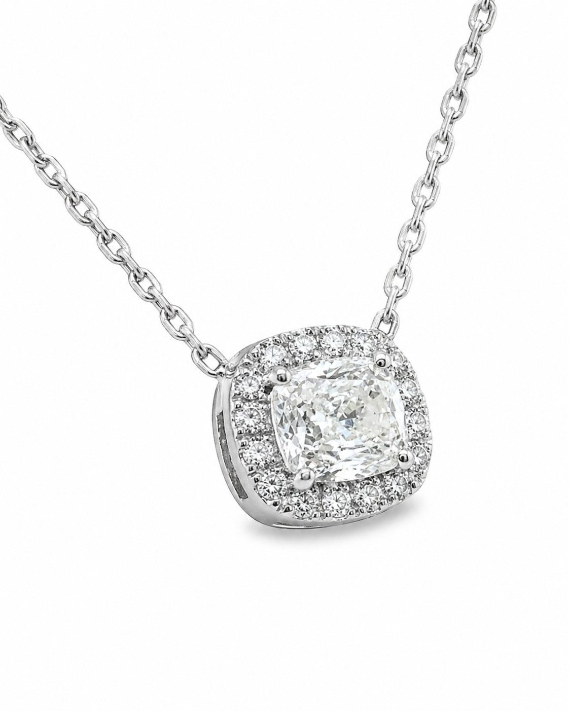 Natural Radiant Cut Diamond Halo Pendant 18KT White Gold